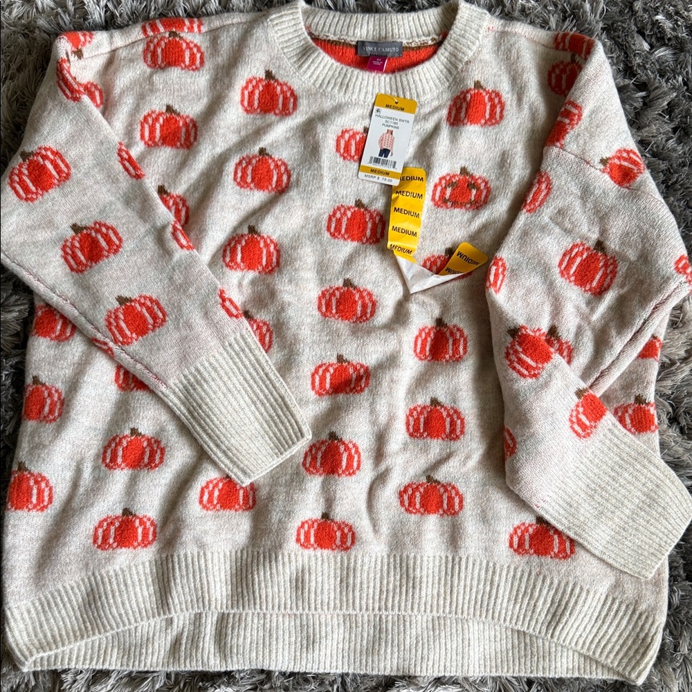Vince Camuto Pumpkin Print Sweater - Cream and Orange